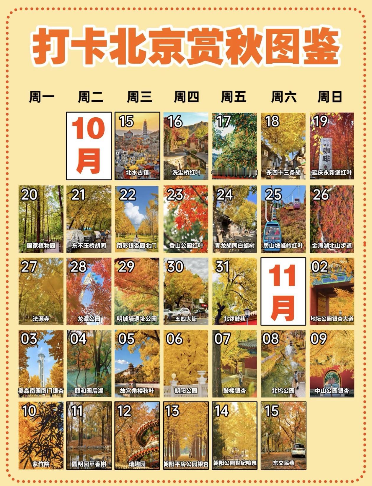 打卡北京赏秋图鉴，10到11月，一起探访秋天的色彩！🍂🍁🍃