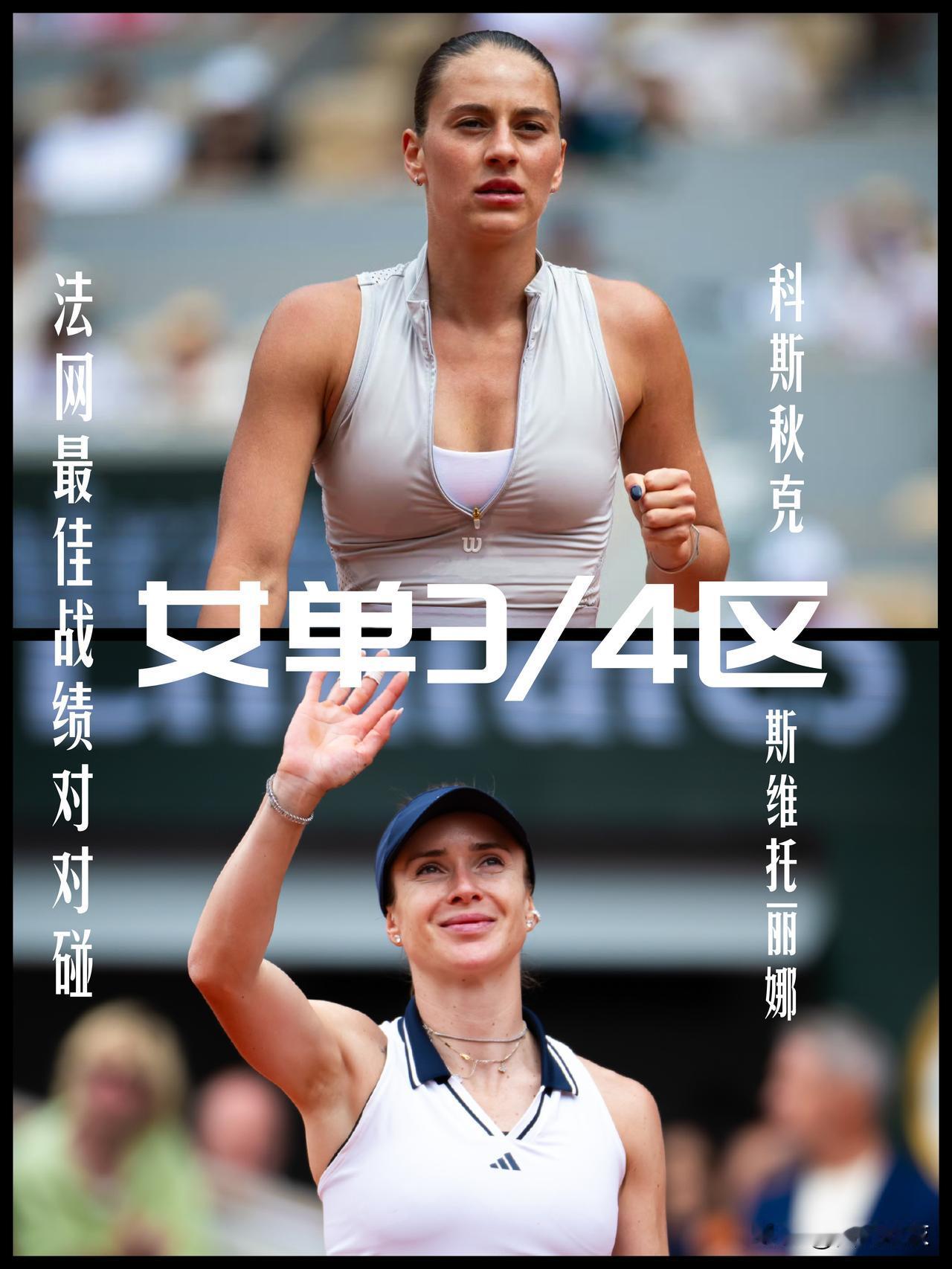 【法网最佳战绩对对碰！女单3/4区，科斯秋克VS斯维托丽娜！】

斯维托丽娜是乌
