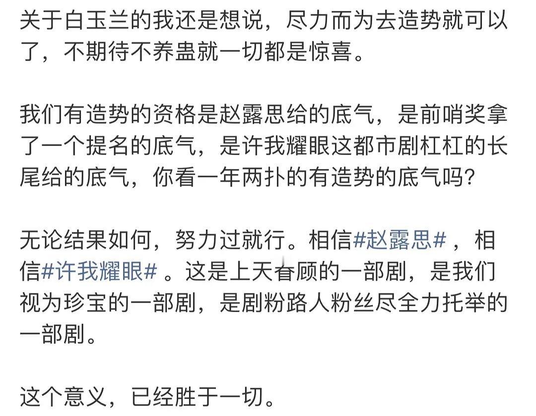 赵露思粉丝还在幻想许我耀眼能提名白玉兰？ 