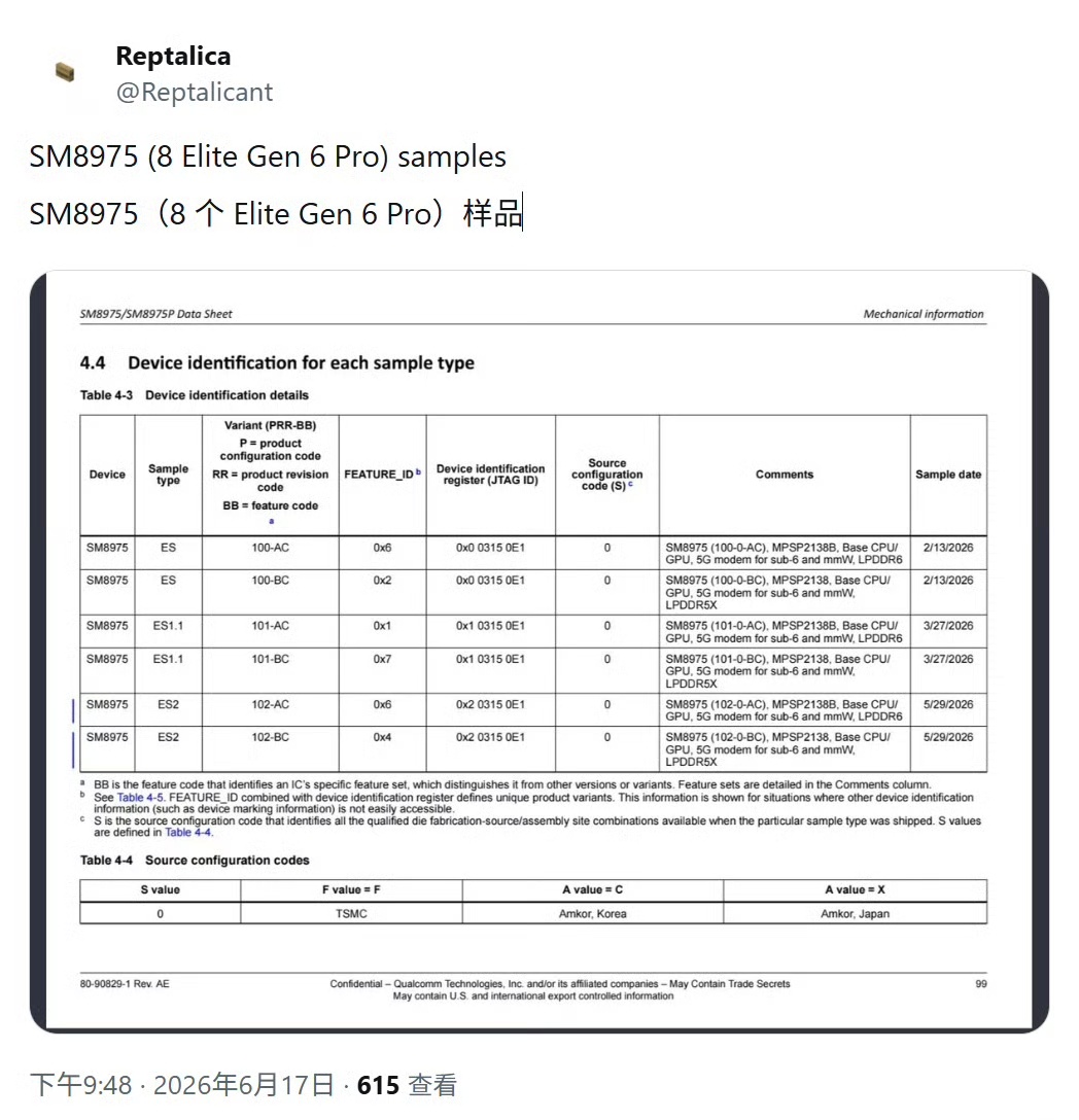 啥？骁龙8 Elite Gen 6 Pro居然有6个版本？3款LPDDR6 + 