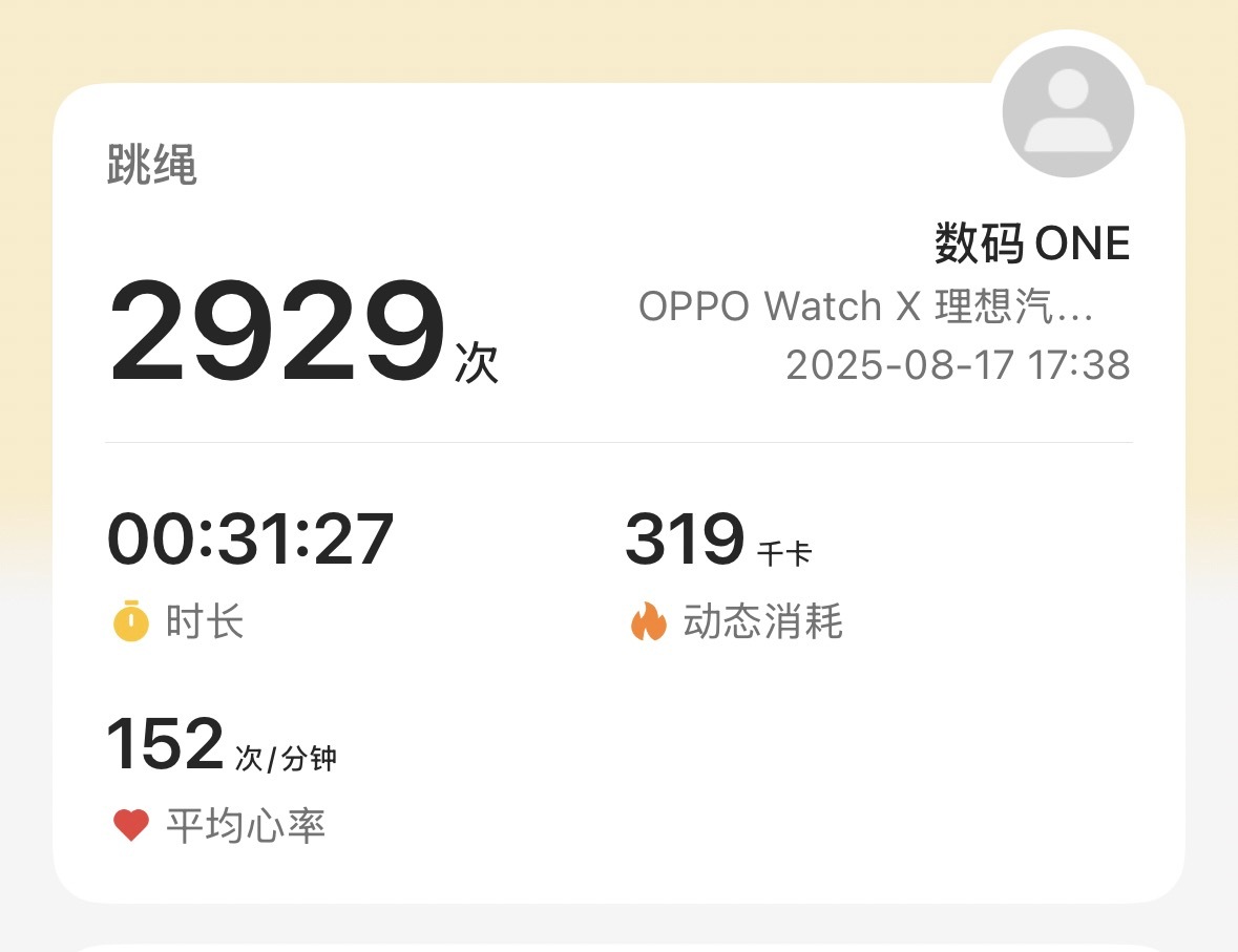 开始减肥的第一天，跳绳半个钟，很爽，次数可能不太准，没仔细数，先坚持一星期看看，