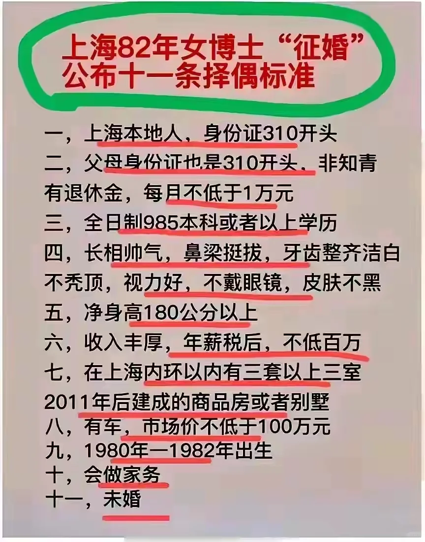上海82年女博士征婚标准