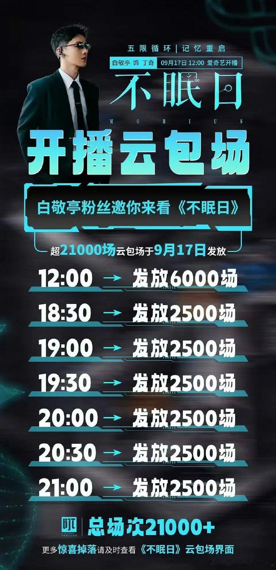 白敬亭《不眠日》明日2.1w➕☁️包场9月17日12点🍑观看👏 ​​​白敬亭