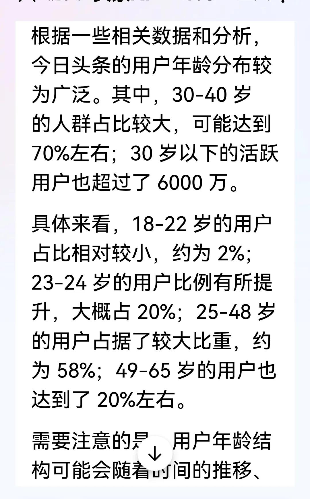 根据头条大数据，30-40岁的人占了约70%，50岁以上的占了约20%。
还是青