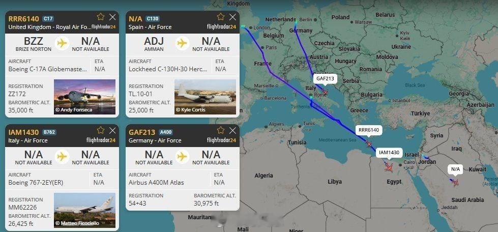 美国正在加强其在中东地区的军事部署——来自德国、西班牙、英国和意大利的空中力量已