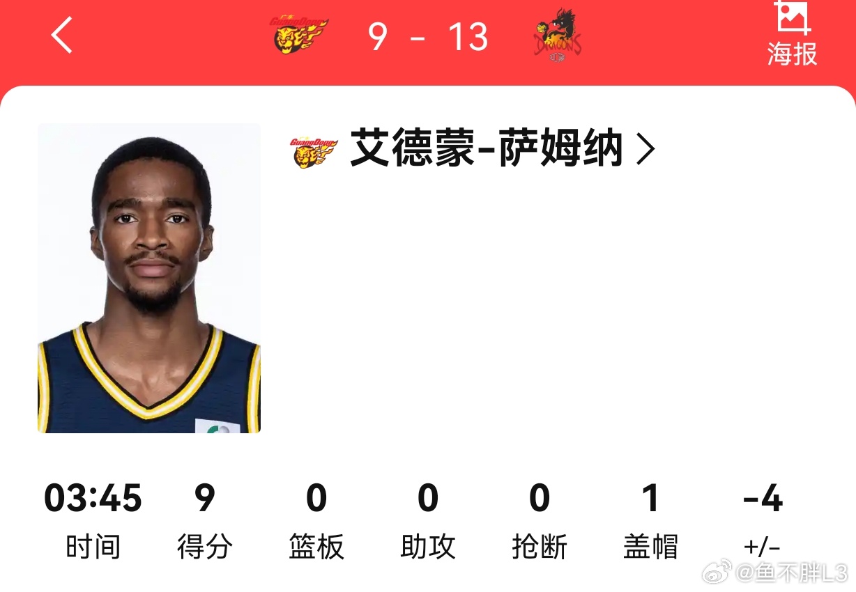 萨姆纳现在是cba第一小外吧，不愧是溢价签的超级外援。开局广东9分都是萨姆纳一个