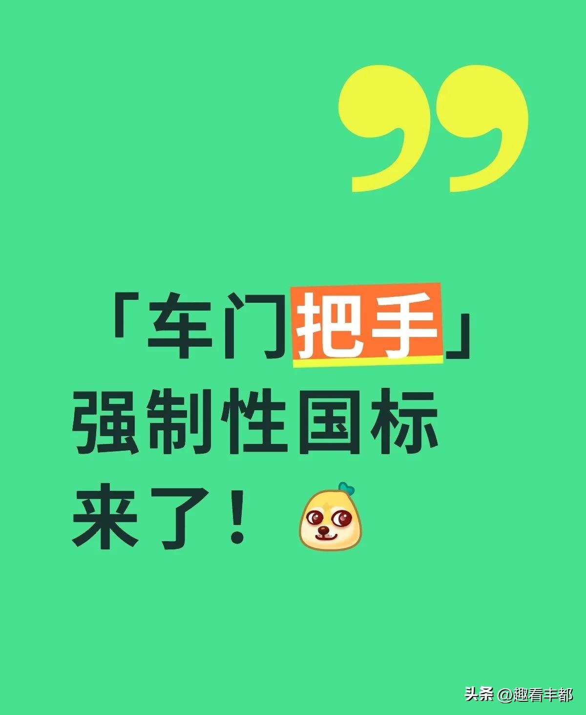 电动式门把手，为何需要强制性国标？
汽车车门把手新国标来了！工信部发布的《汽车车