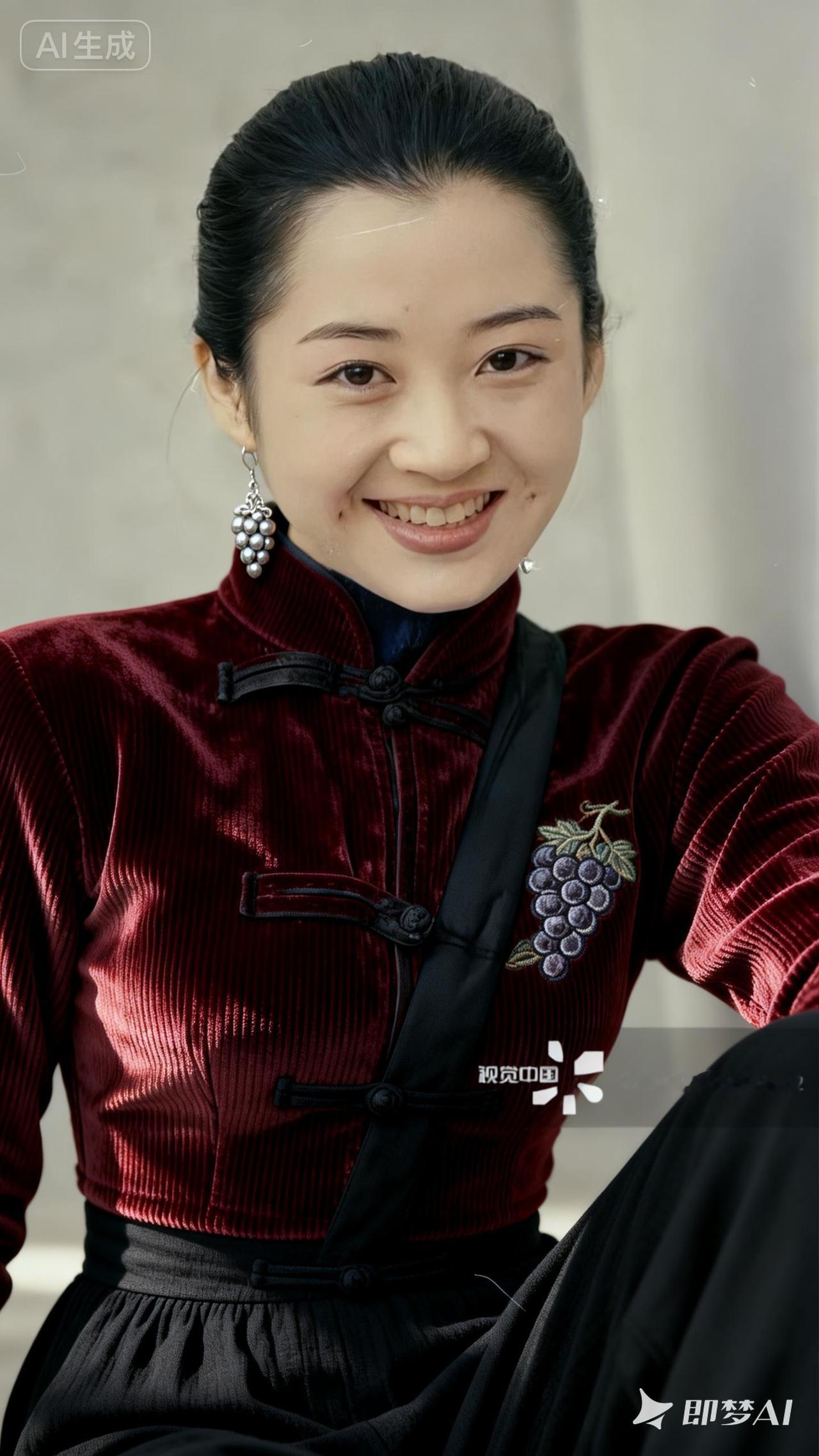 优雅红衣少女，微笑动人，复古风穿搭