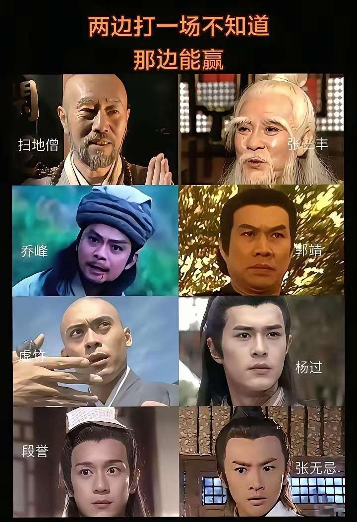 假如金庸两大天团终极死斗对决：你觉得哪边能赢？
左队（天龙天团）：扫地僧、乔峰、