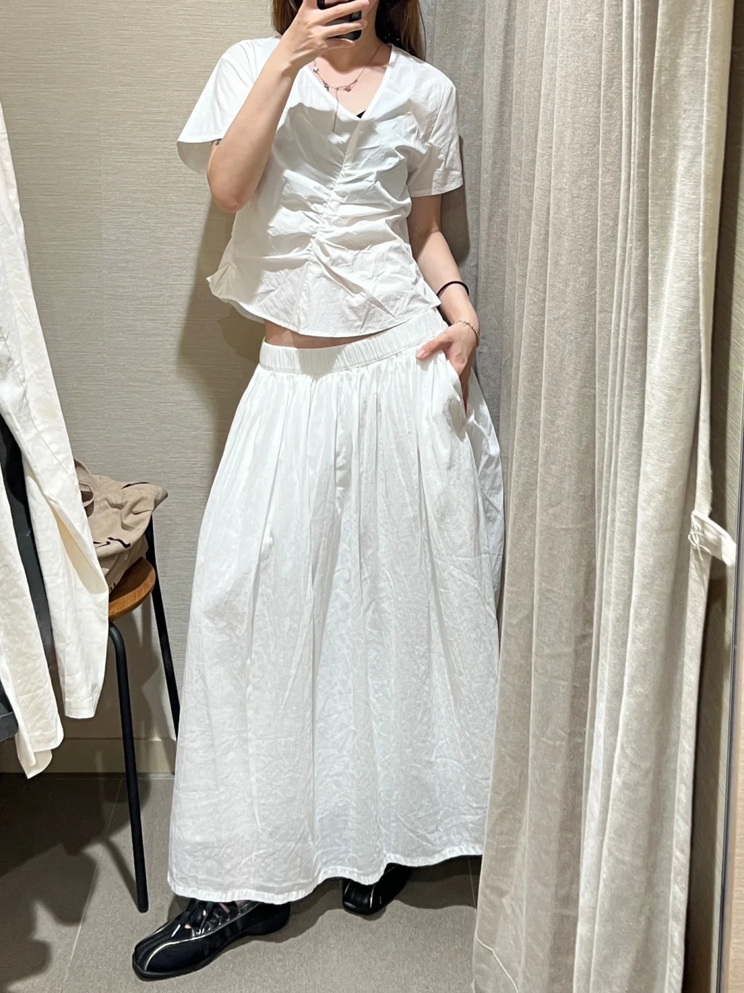 Muji强捻小白裙打折allwhite穿搭