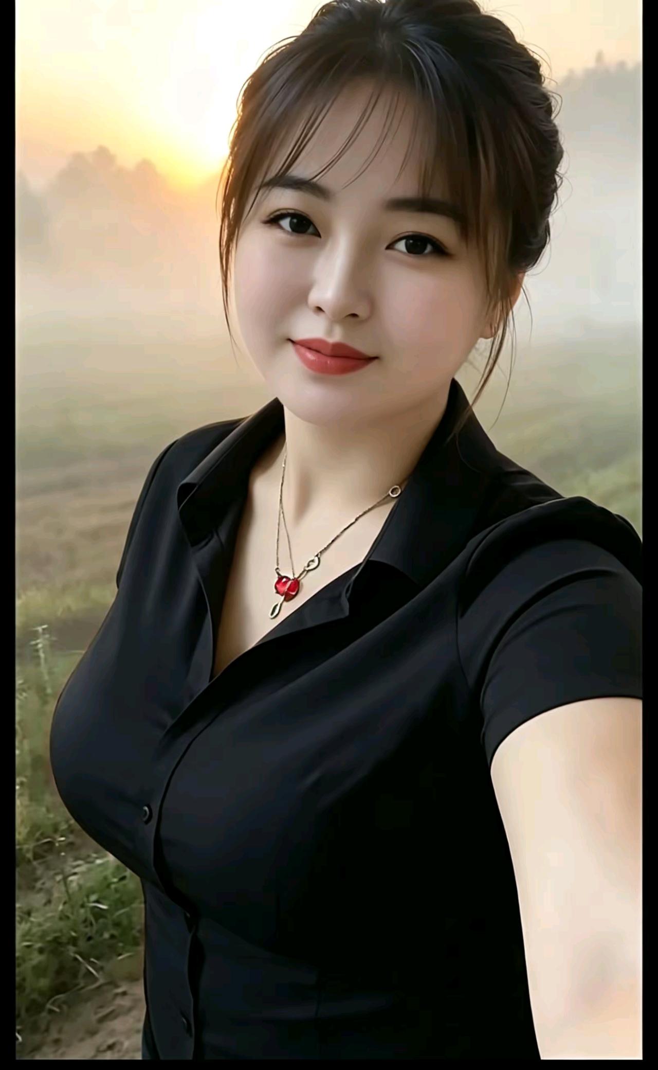 晨野雅姿
玄衫逸致韵雍容，颈佩流光隐雅风。
晓霭郊原闲自赏，安闲仪态显财丰。
眉