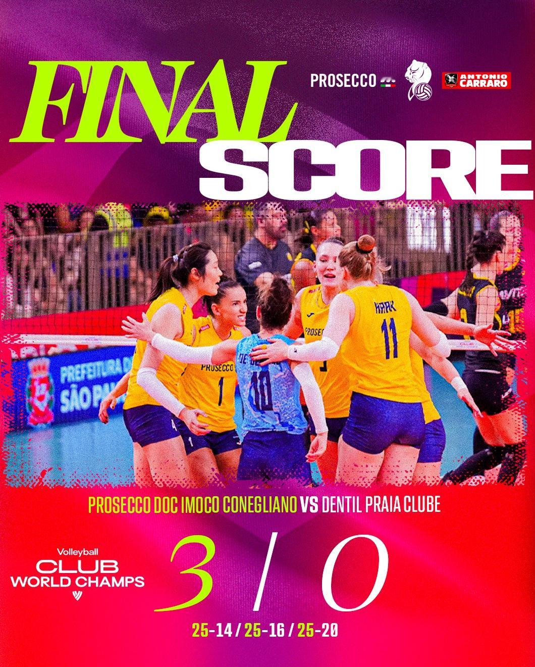 科内利亚诺3比0海滩，朱婷打出无敌效率，14扣12中0失误被拦，2拦，得到14分