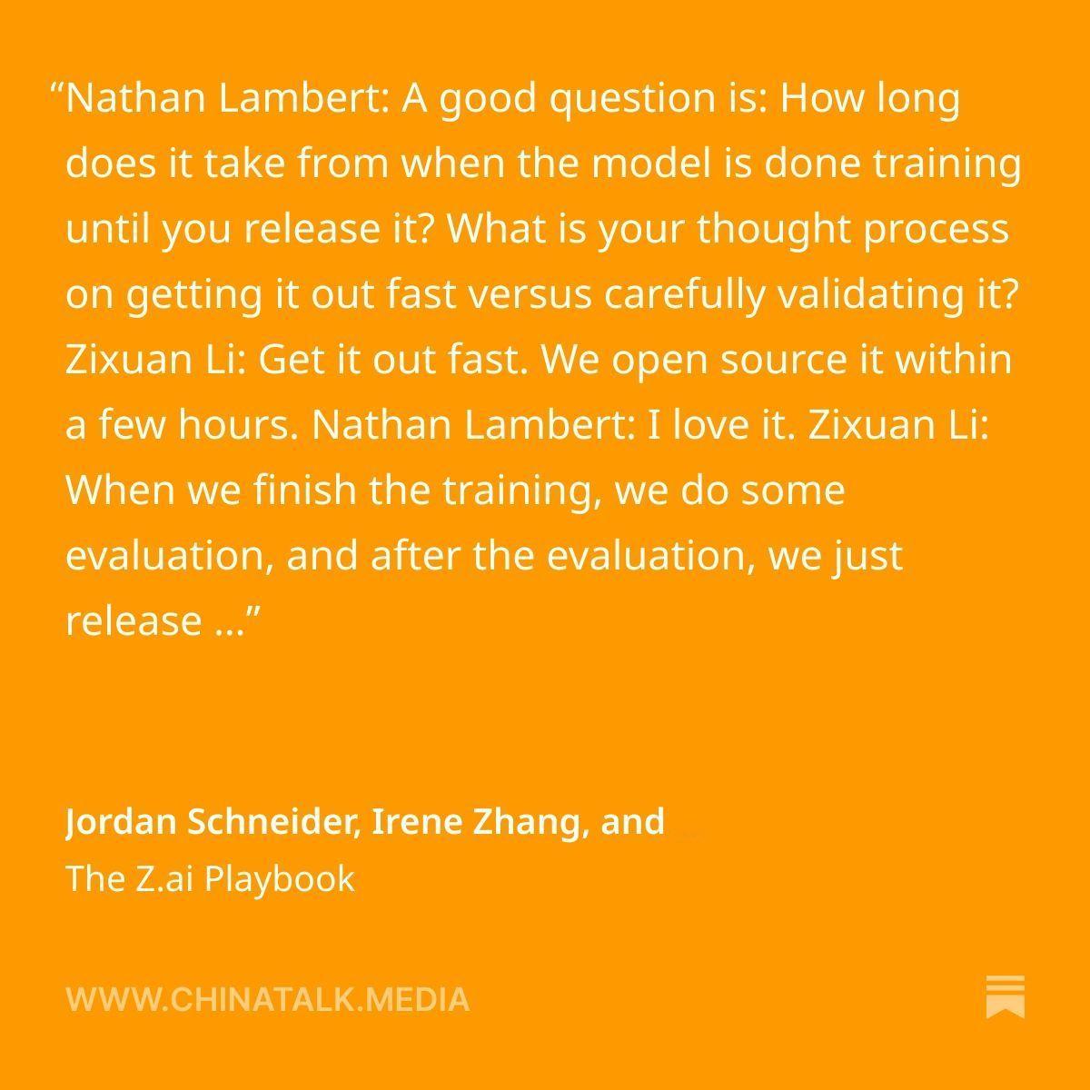 Nathan Lambert对 的访谈里有个问题模型训练完成后需要多久才能发布。