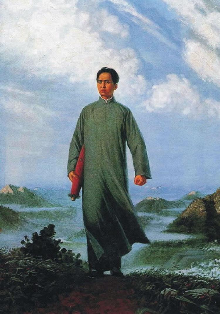 毛主席去安源——

《毛主席去安源》这幅油画，描绘的毛泽东，1921年秋，第一次