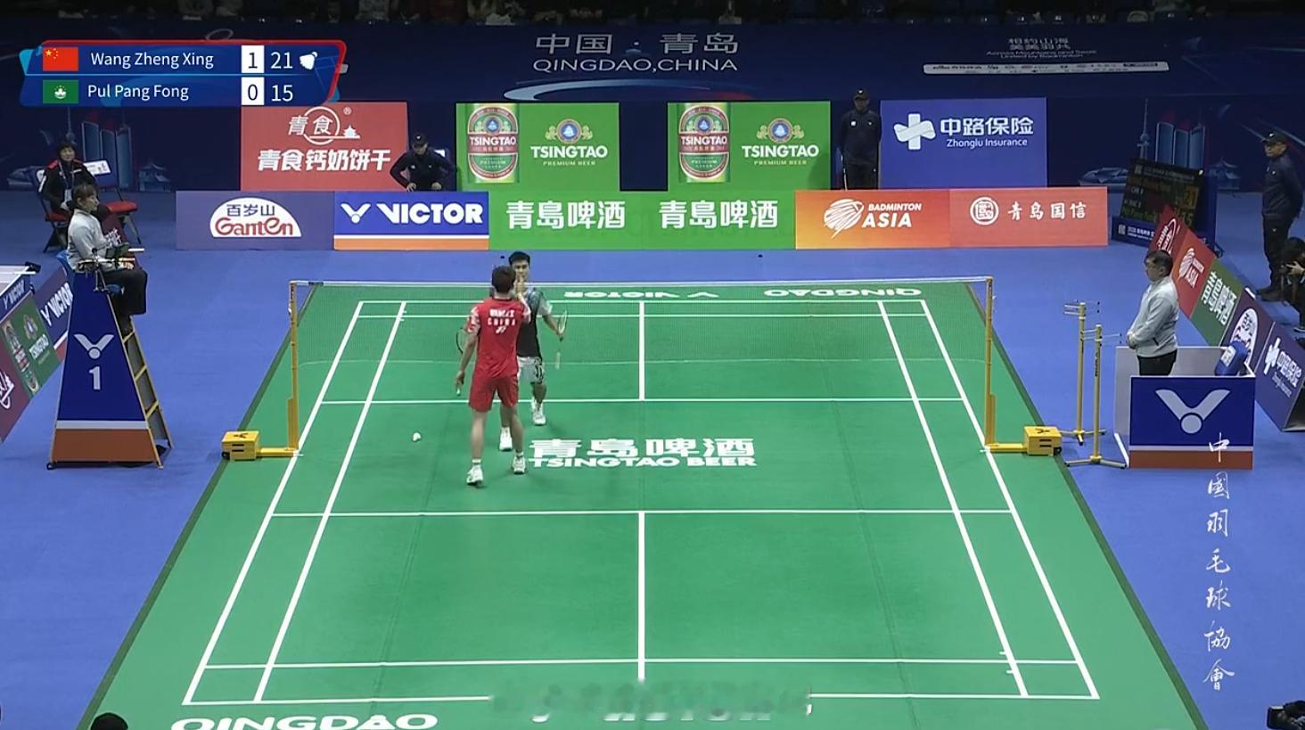 男团 A组 中国 1-0 中国澳门 男单 王正行 21-16 21-15 裴鹏锋