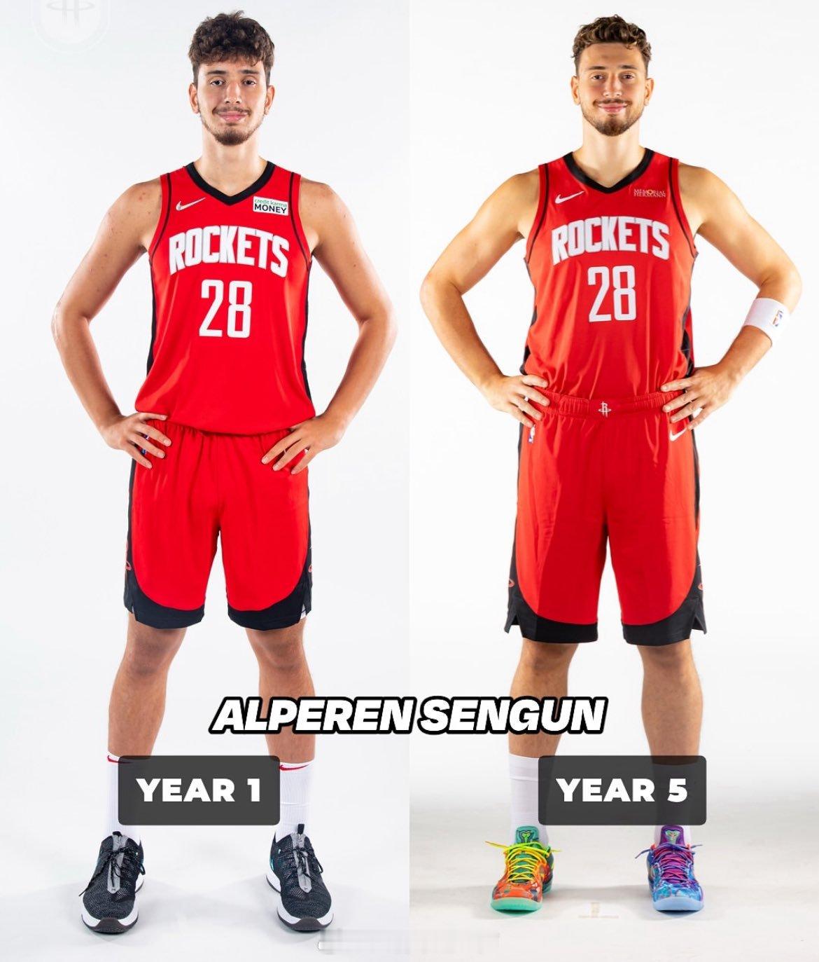 申京的第一年和第五年，肌肉/体重明显增加申京休斯顿火箭NBA吐槽大会 ​​​
