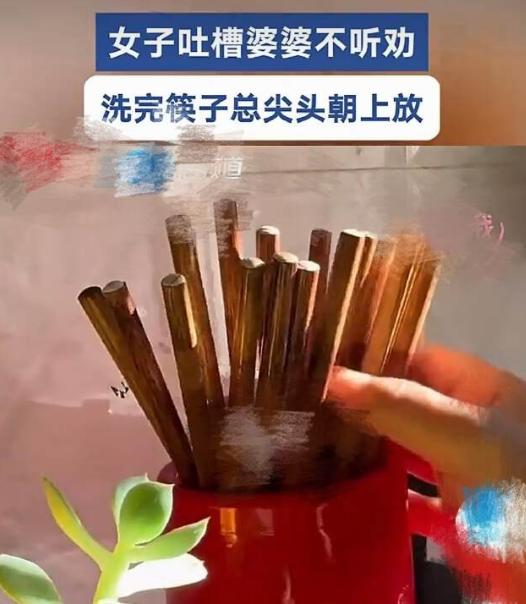 河南郑州，一位女子嫌婆婆搁筷子的时候，总是把筷子尖朝上，为这事她没少跟婆婆商量，