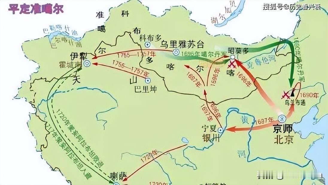 【中国外西北四足鼎立】1745年，准噶尔汗国陷入争夺权力的内战，当时的准噶尔正与