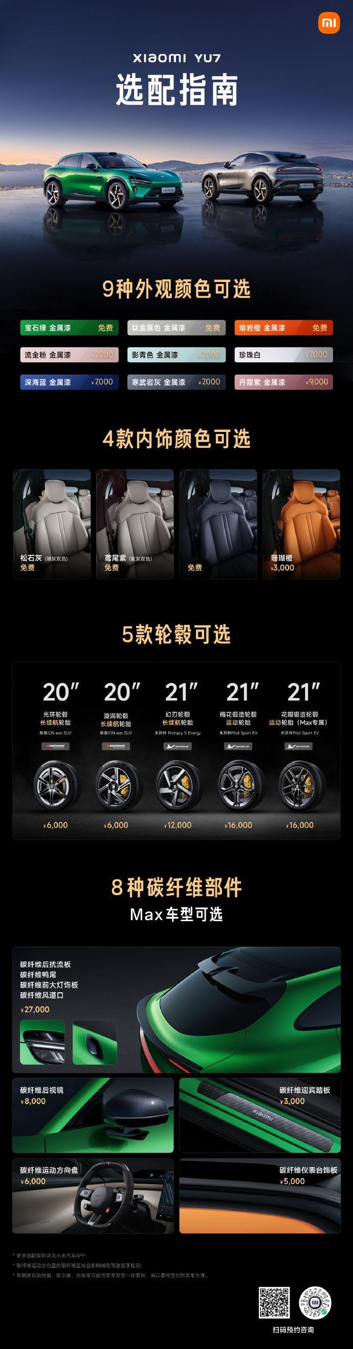 小米YU7终于发布啦！这次真的诚意满满，外观有四大色系、九种颜色可选，颜值在线。