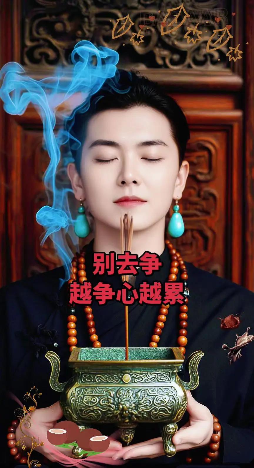 修身养性禅悟人生 手持念珠男士 佛渡有缘人