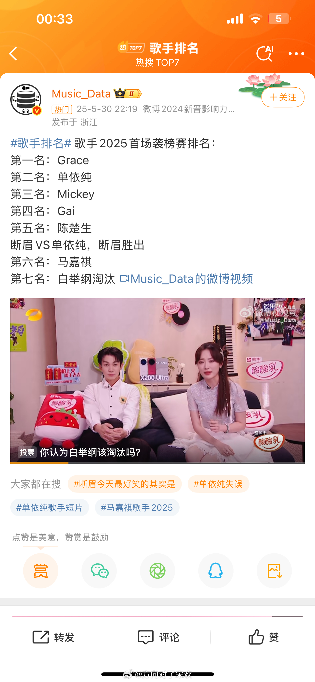 歌手排名这排名看得我直挠头！单依纯唱歌多稳啊，共情能力一绝，居然输给断眉？断眉最