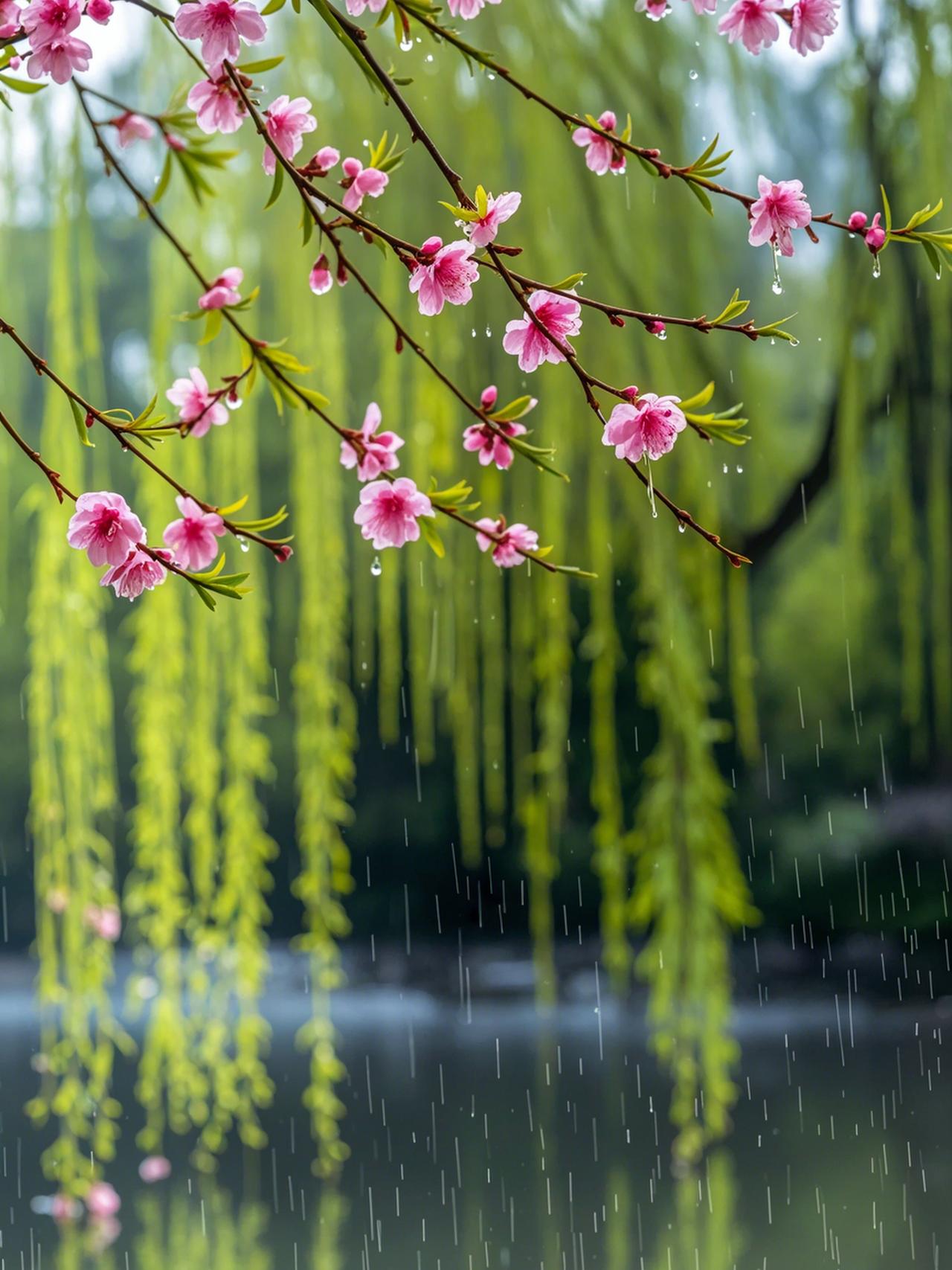 下联：柳丝细雨润花红。

（图片来自网络）