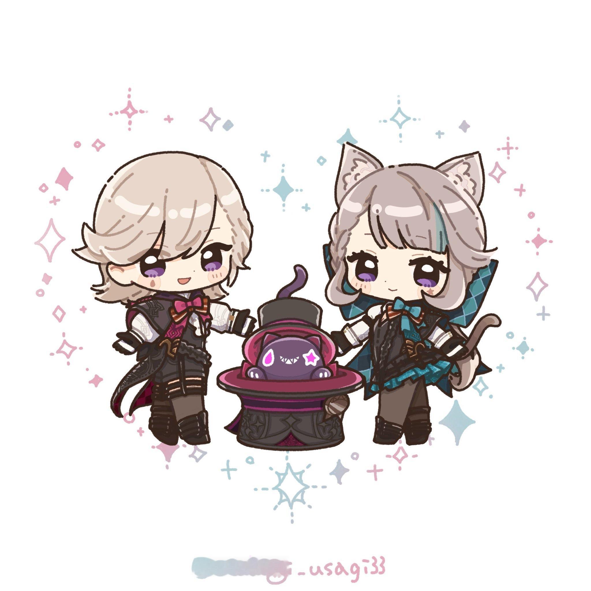 可爱猫猫兄妹[送花花][送花花][送花花]cr:画师 otukimi_usgai