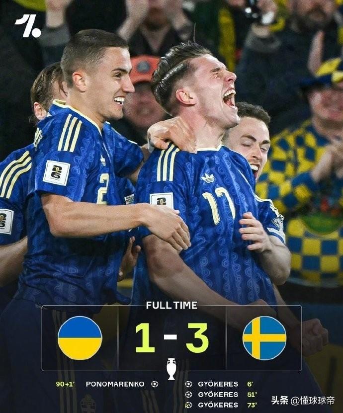 被阿森纳耽误的神锋，约克雷斯上演帽子戏法带领瑞典3-1乌克兰！

在瑞典与乌克兰