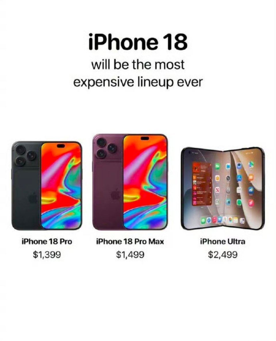苹果iPhone 18系列涨价是必然的，问题是会涨多少，个人预估涨价幅度会在15