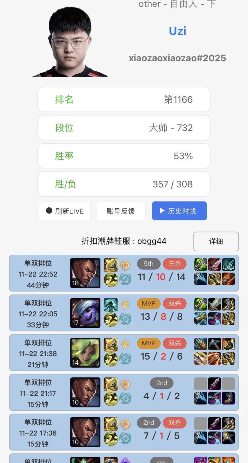 瘾太大了吧...Uzi韩服分数爆冲至700分，要知道乌兹21号才刚飞到上海，22