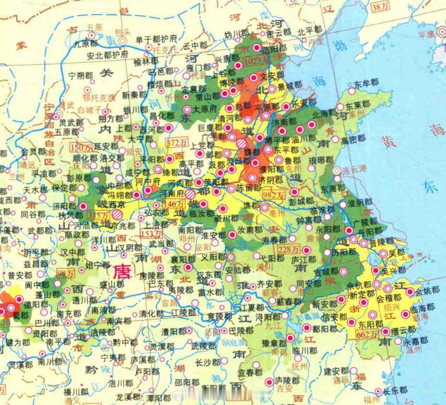 难怪安史之乱持续那么久。燕军占据的是人口最密集地区。 ​​​
