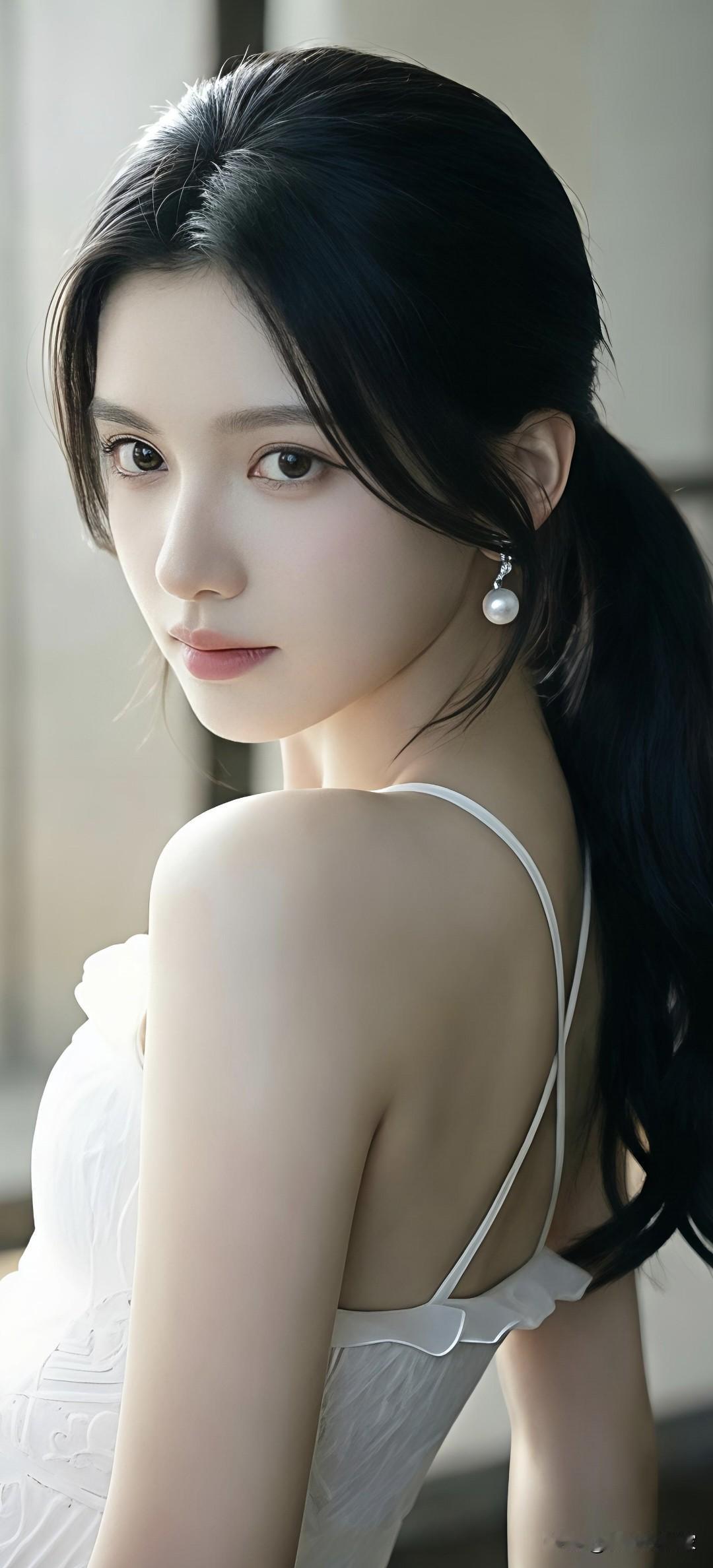 马尾辫美女 (二)

清爽的高马尾利落又灵动，几缕碎发轻柔地修饰着脸庞轮廓，温润