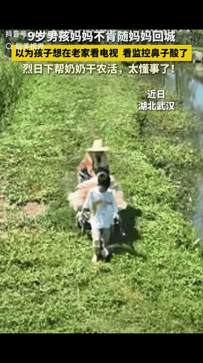 “太懂事了！”湖北武汉，9岁男孩和妈妈回乡下看望奶奶后，非要说留下来陪奶奶，妈妈