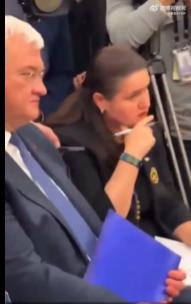 好像哭了。
图一到图三中的这位女士是乌克兰驻美国大使奥克萨娜·马尔卡洛娃，在泽连