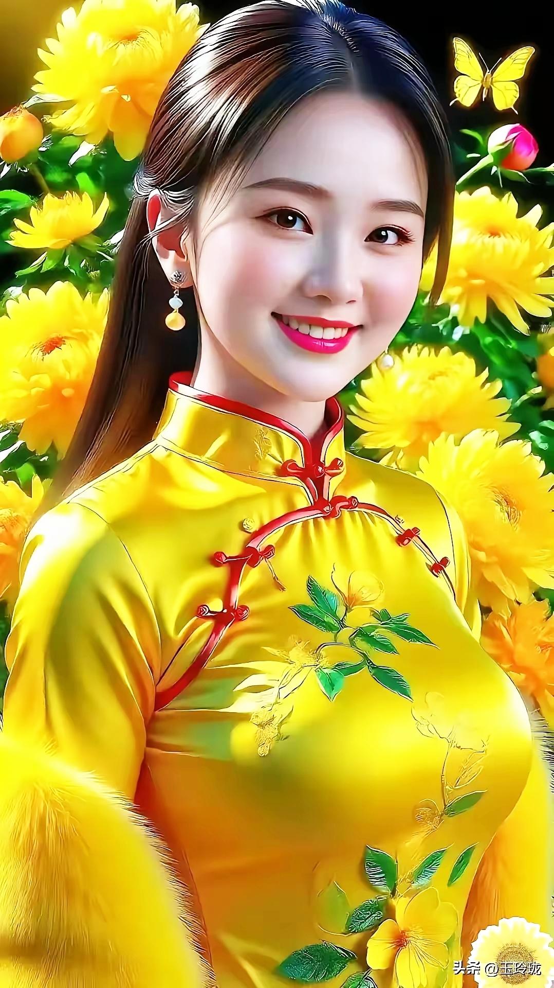 “惊艳的东方美人，花丛中的古典之美”🌸💃🏻