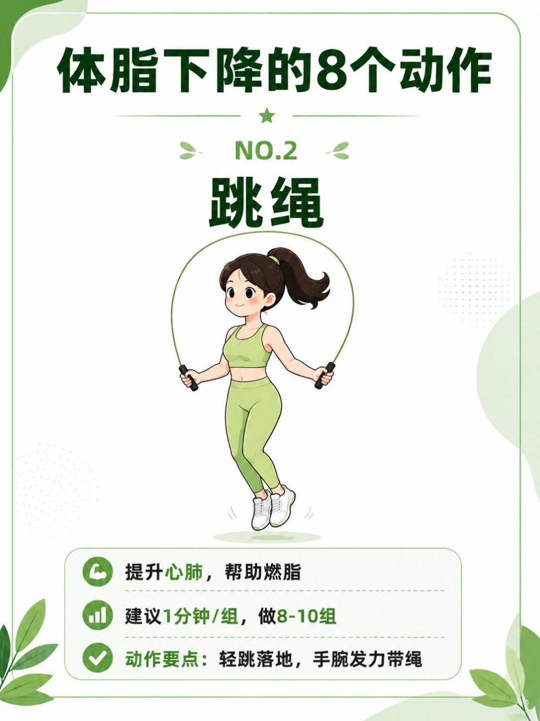 想降低自身体脂不用每日长跑八组居家燃脂动作全套整理完成坚持规律打卡，体态会慢慢变