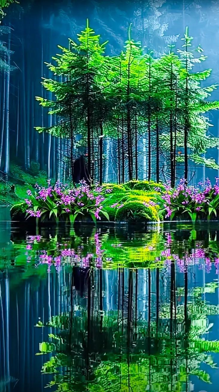 湖光山色翠，倒影入池塘。秋水含情赏美景 美景图片分亨