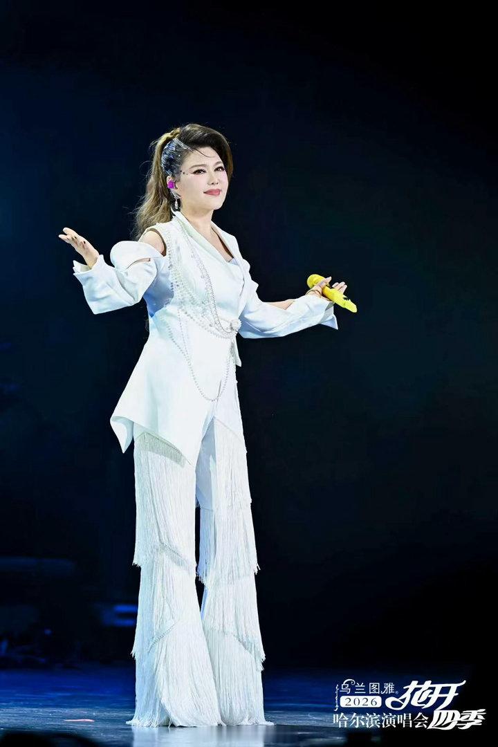 乌兰图雅演唱会应援浪漫紫海花开四季巡演专属浪漫定格，台下无数紫色灯牌、荧光棒交织