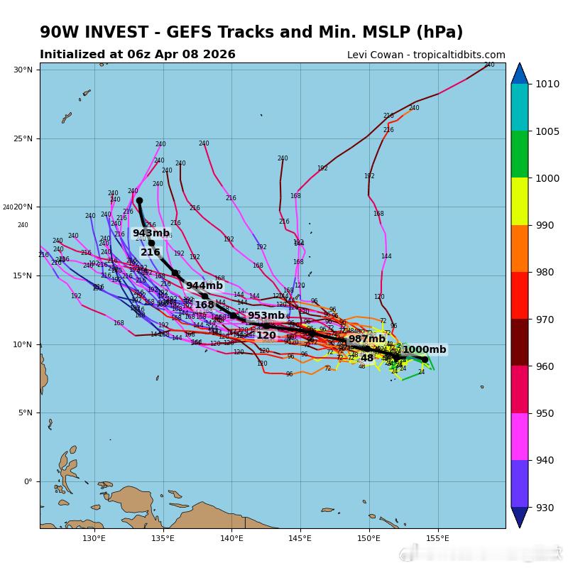 【4号台风森拉克】今晚日本气象厅对西北太平洋腹地的低压给出预生成提示，未来24小