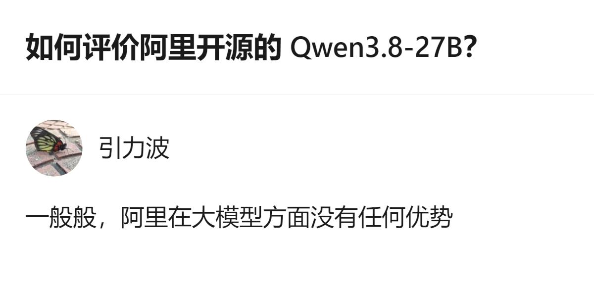 阿里开源的Qwen3.8-27B居然被人说一般般，还说阿里在大模型方面没优势，这