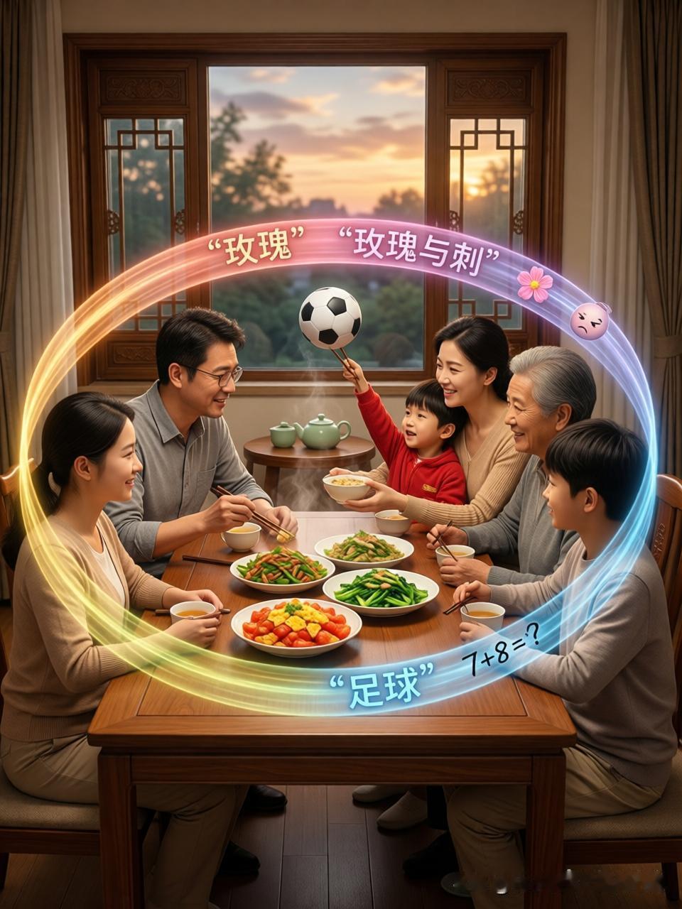 一家人围坐餐桌，那氛围简直绝了！就像一幅温馨的画卷徐徐展开。记得上次家庭聚餐，桌