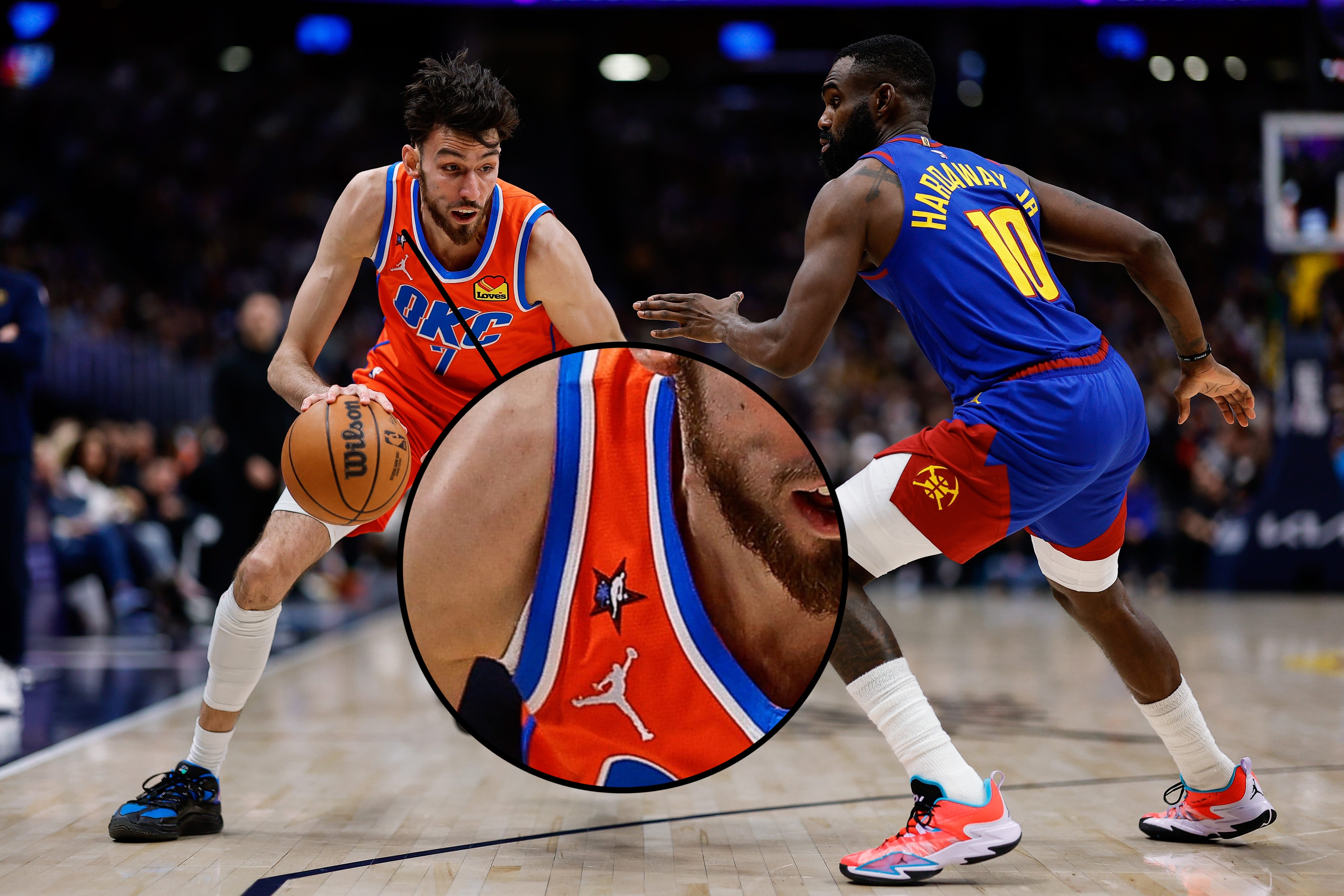 一场限定！切特昨天身穿带有全明星Logo的球衣出战！雷霆vs掘金雷霆战胜掘金雷霆