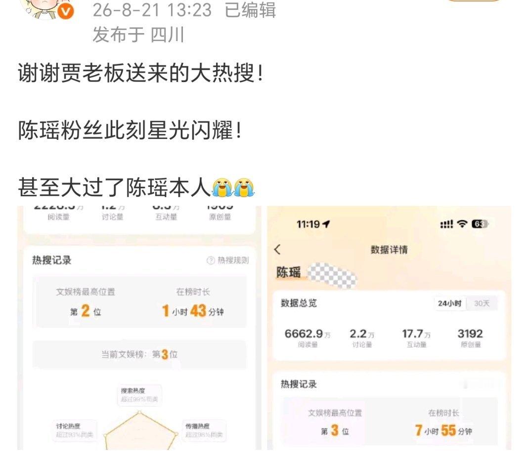陈瑶粉丝在感谢孟子义，送来的泼天流量 是今年🔥最高的一次，为啥nao这一出大家