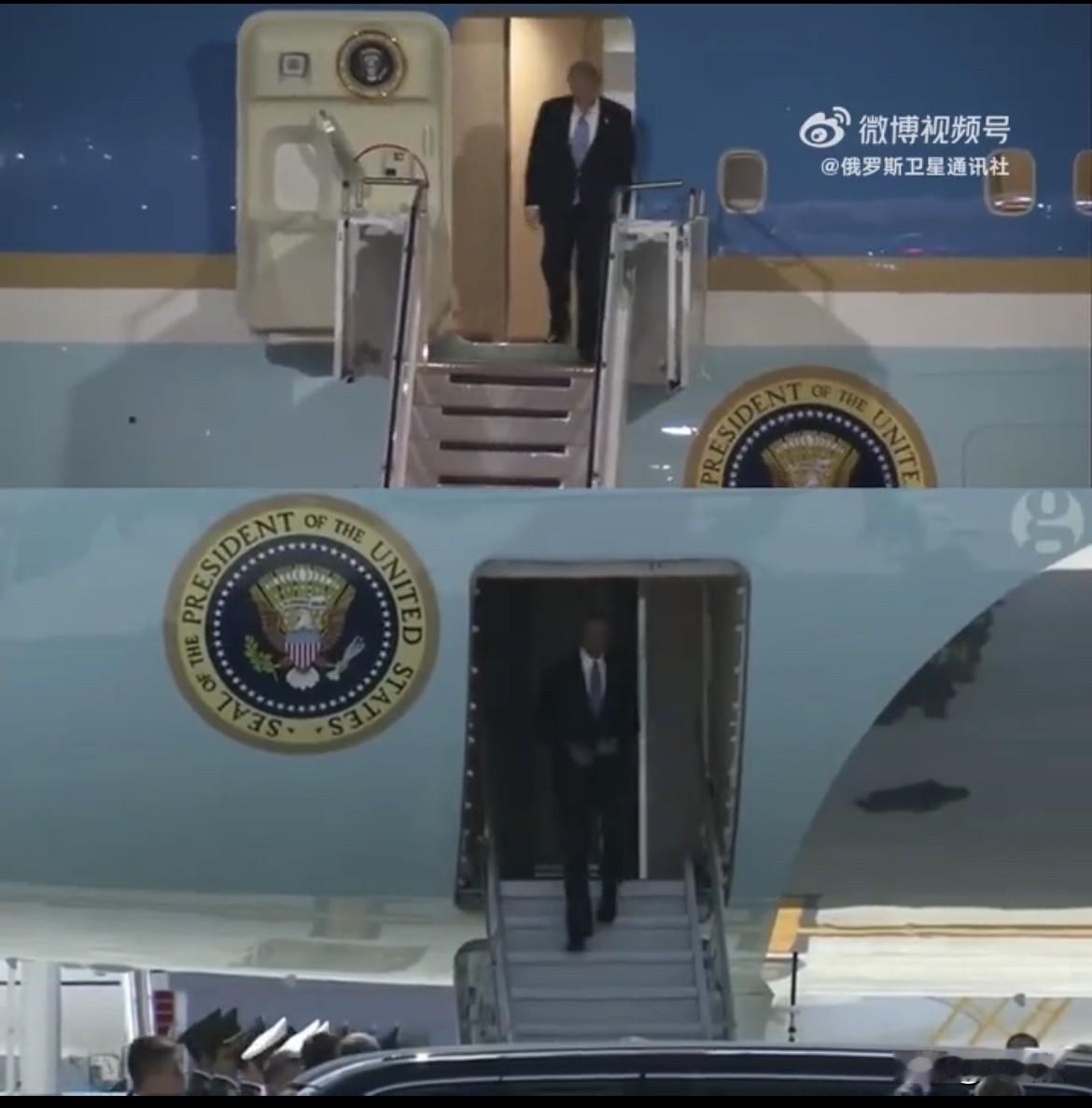 美国网友咋还比上了！
昨晚，美国总统特朗普走出"空军一号”后受到了非常热烈的欢迎