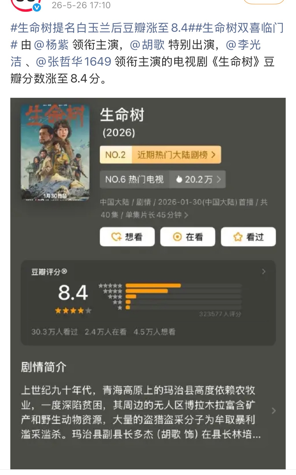 豆瓣史上第一部10分满分作品即将诞生，恭迎生命树白玉兰 利剑玫瑰