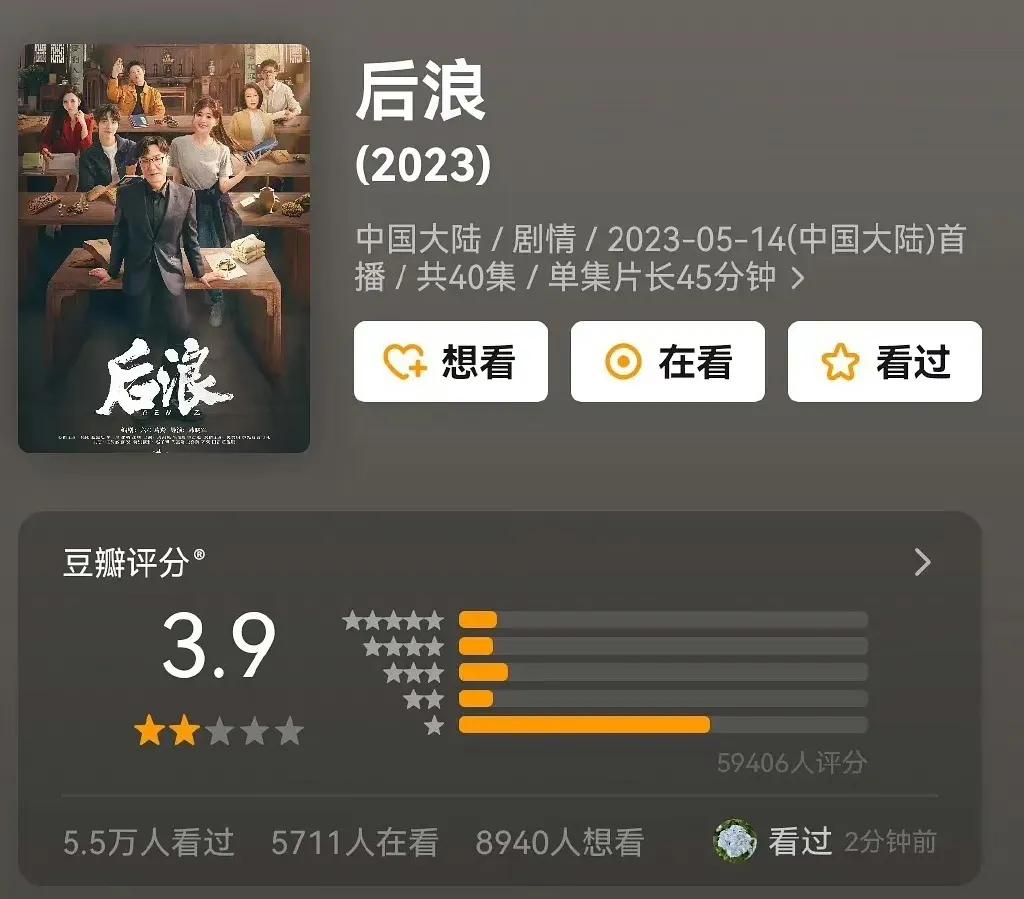 赵露思主演的电视剧《后浪》在豆瓣开出了3.9分，粉丝说赵露思比较扛剧，可是，后浪