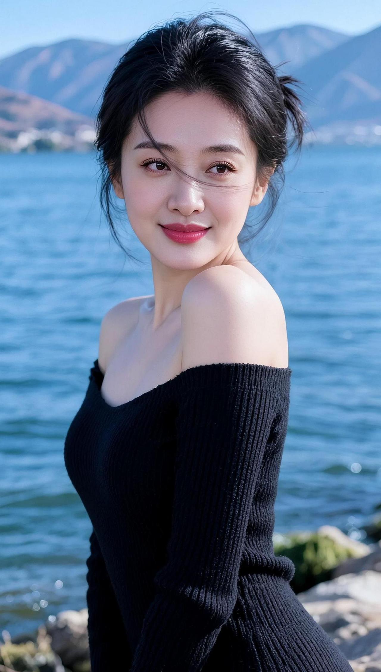 AI海滨露肩照 随变ai随便玩 触及真心 让人着迷的东方之美 这么诚实的姑娘不好