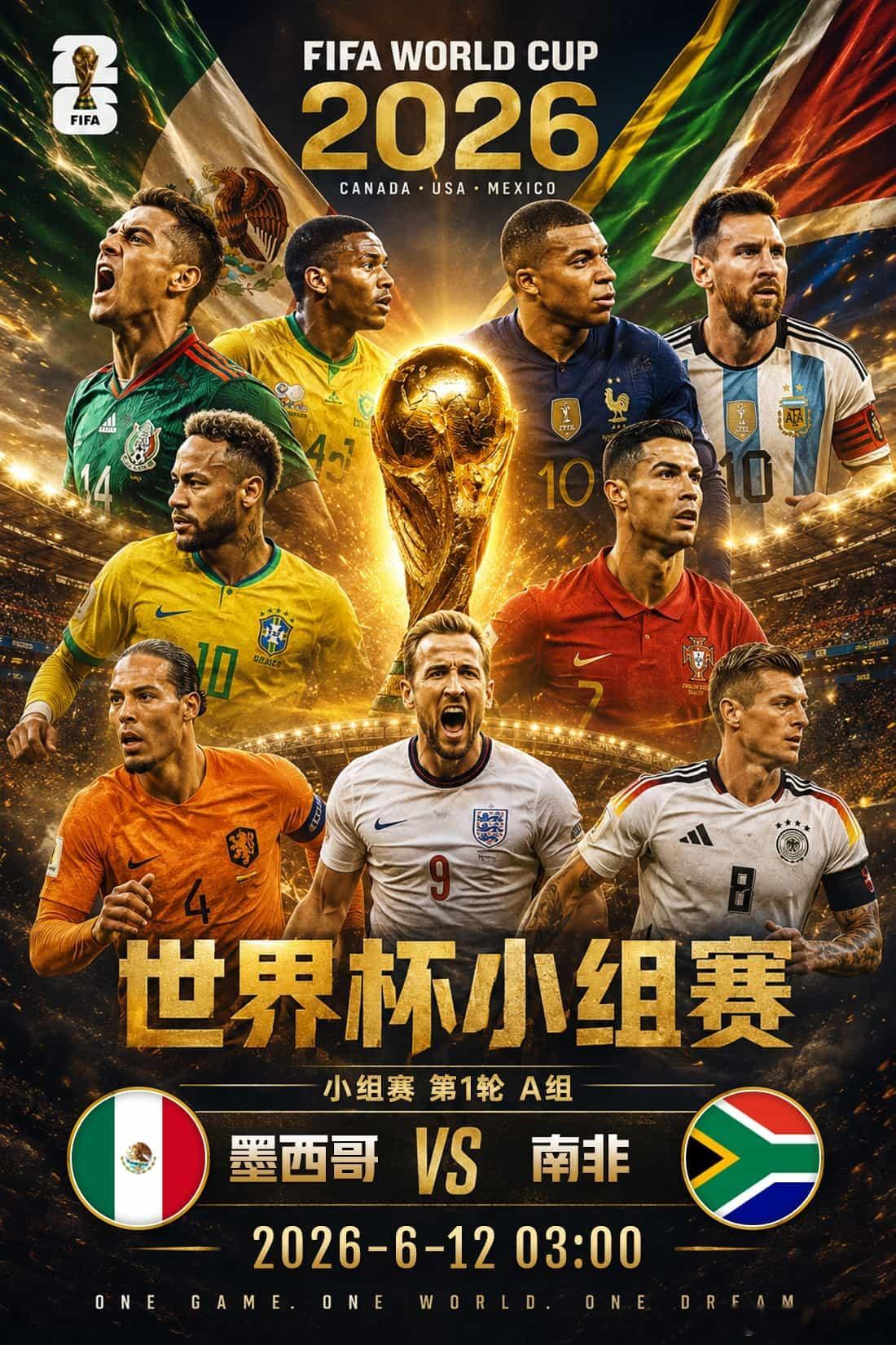 2026美加墨世界杯小组赛第1轮A组，东道主墨西哥 🇲🇽 VS 南非 🇿?