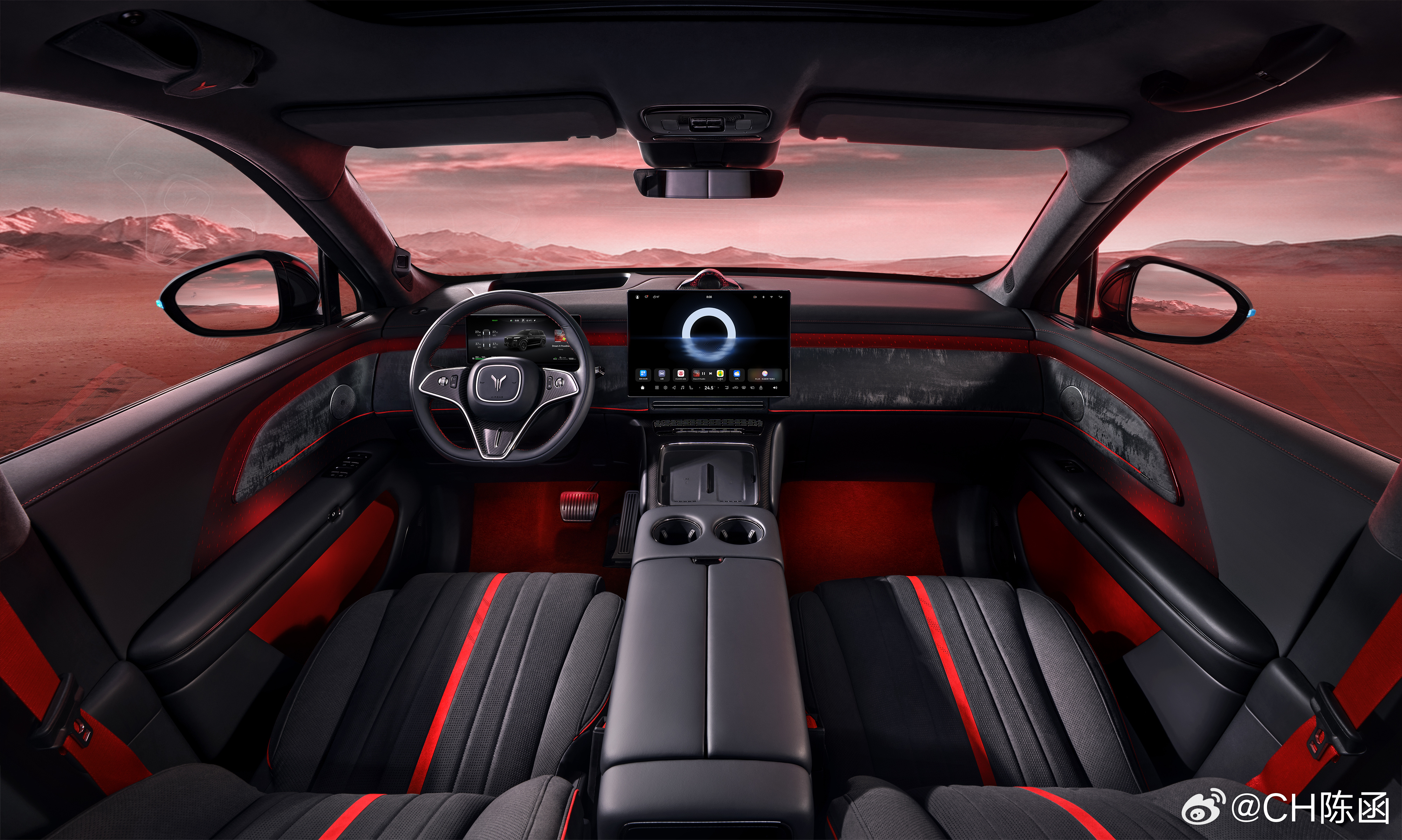 怪不得要比低配贵10万！岚图泰山顶配车型「黑武士」内饰亮相了这黑红配色很有韵味啊