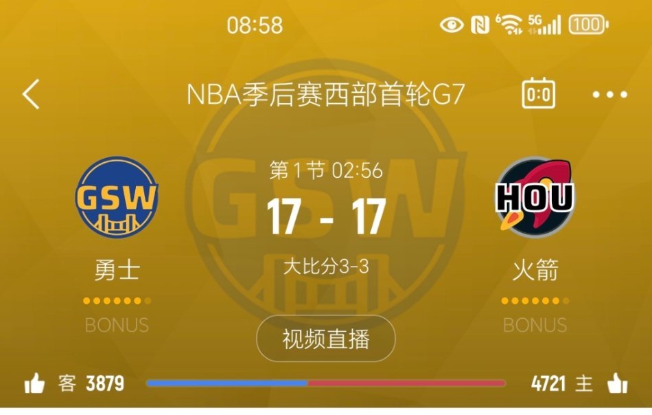 火箭追平。勇士vs火箭 ​​​